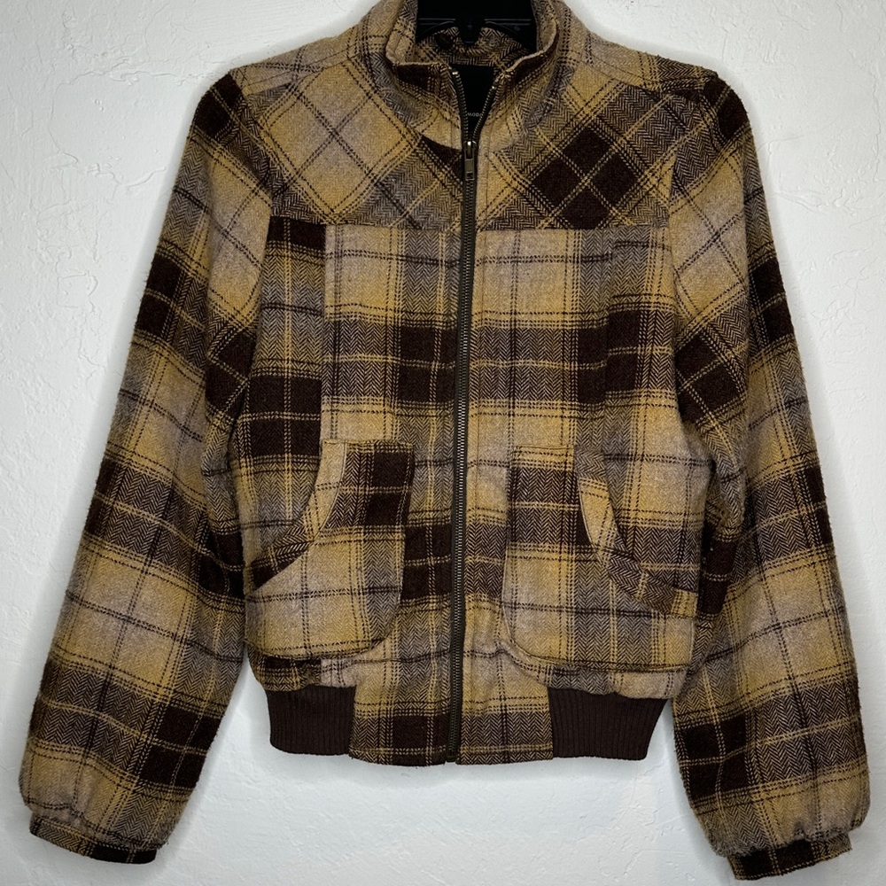 Vero Moda‎ Brown and Tan Plaid Bomber Jacket Size Small